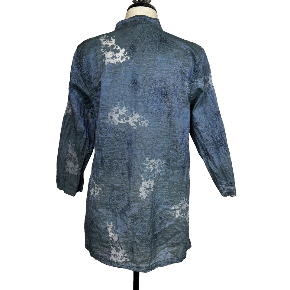 Blusa túnica suelta corte para mujer talla L azul botón delantero manga larga EE. UU. Boho Artística Foto 2 de 4
