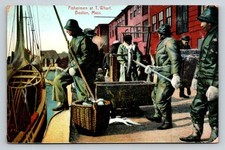 1910 Fishermen at T. Wharf Boston Massachusetts Antique Postcard