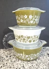 Pyrex Vintage Crazy Daisies Green Spring Blossom Casserole Dish With Lids Set