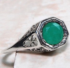1CT Treated Emerald 925 Solid Sterling Silver Art Deco Ring Sz 6,7,8 US6