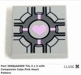 LEGO 3068pb0689 Gray Tile 2x2 Companion Cube Pink Heart Pattern 71203 Portal 2