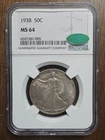 Gorgeous Original 1938 Walking Liberty Half Dollar NGC MS 64 CAC Green Bean