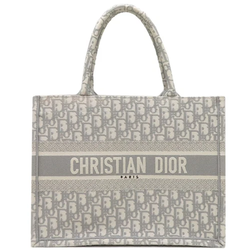 Sac à main Dior Christian fourre tout moyen toile grise brodée occasion HOUB 0