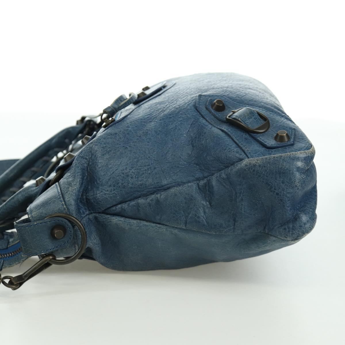 BALENCIAGA The Town Hand Bag Leather 2way Blue 240579 Auth