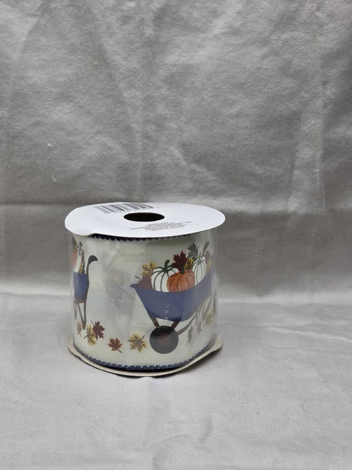 Ribbon 2.5" x 9' Wired Edge Farmhouse Pumpkins Country Fall Harvest NEW - Image 3 of 4