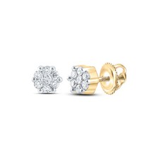 10K Yellow Gold Womens Round Diamond Flower Cluster Earrings 1/6 Cttw