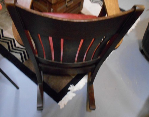 Quarter Sawn Antique Oak Arts & Craft Rocker w/Red Leather Seat - Picture 6 of 6