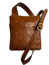 Patricia Nash Prizzi Tooled Leather Design Crossbody Handbag Purse Bag Brown