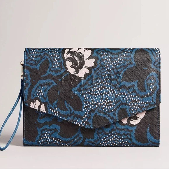 NWT Women Ted Baker London Denecon Graphic Floral Clutch Bag, Dark