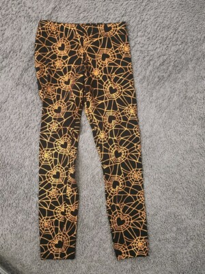 Girls Halloween Pants Size Large 10/12 Spider Web Heart Leggings Black Orange