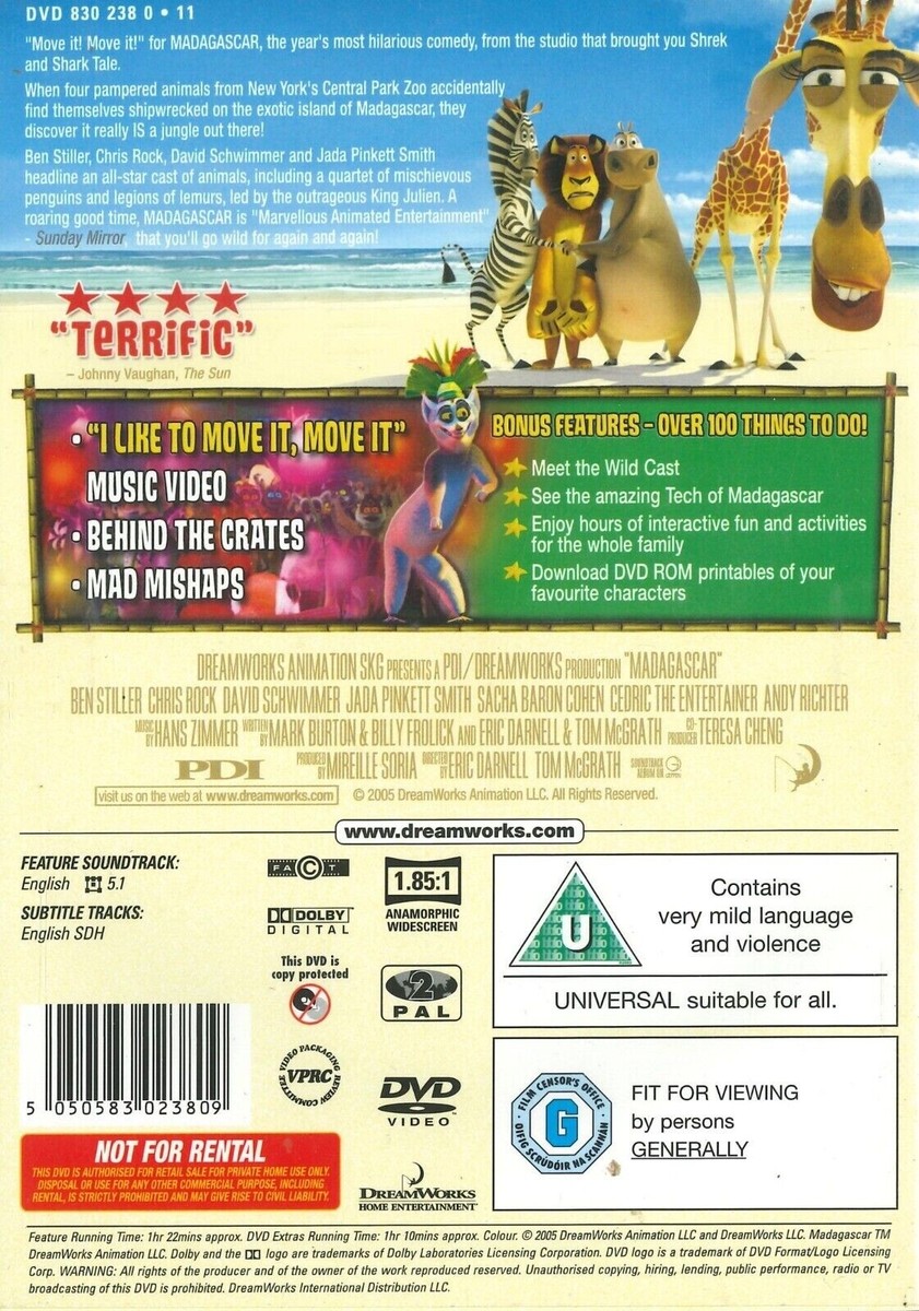 Madagascar (2005) DVD, Ben Stiller, Chris Rock, David Schwimmer