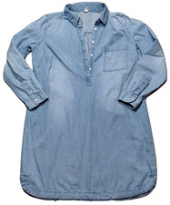OLD NAVY Women Medium 1/2 Button Light Wash Denim BOHO Peasant Shirt Dress
