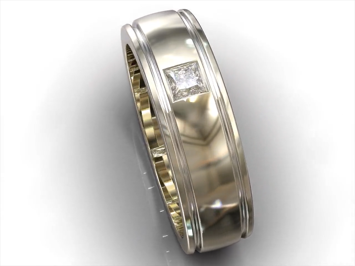 Mens 6 mm Band 0.20 Ct Lab Grown Princess Cut Diamond Fine 950