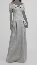  760 Rickie Freeman For Teri Jon Women's Silver Off-Shoulder Dress Size 4