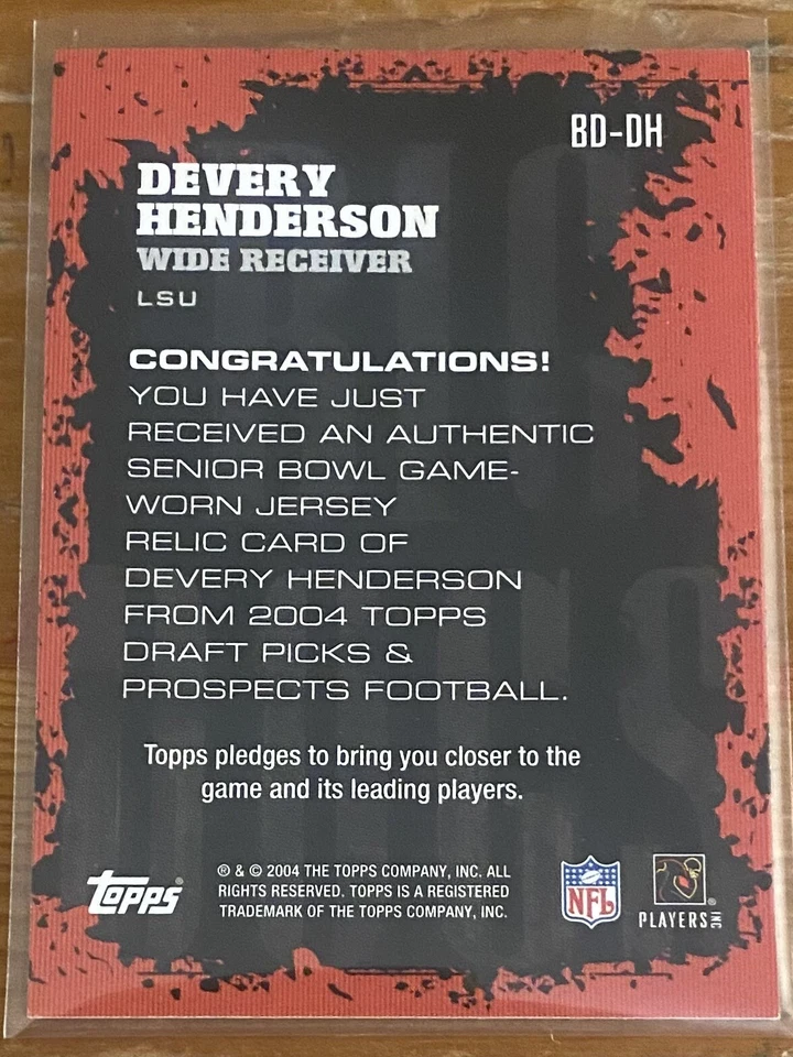 2004 Topps Draft Picks “Big Dogs Game-Worn Jersey” Devery Henderson #BD-DH - Image 2 of 2