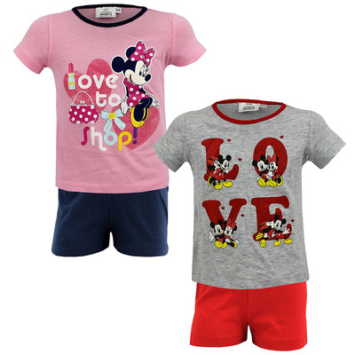 Neu Pyjama Set Kurzer Schlafanzug Mädchen Minnie Mouse grau rosa 98 116 128 #55