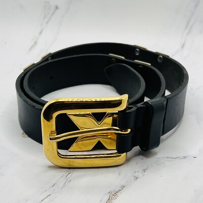 St Michael Mark & Spencer Leather Belt Studded X Black Gold Womens S/M