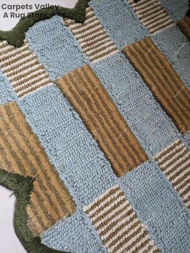 Plaid Blue Hand-Tufted Wool Handmade Area Rug Carpet for Home, Living, Bedroom, - Picture 7 of 16