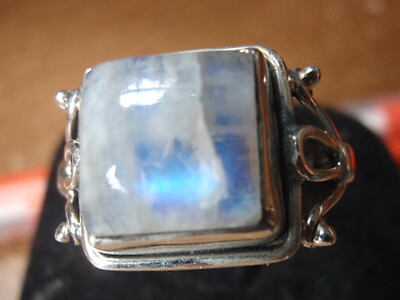 Eleganter Mondstein Quadrat Ring 925 Sterling Silber massiv und schwer Gr. 7,5