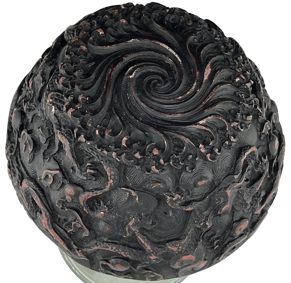 Intrincado dragón leones dragón tallado a mano intestino resina laca cinabrio chino Foto 4 de 4