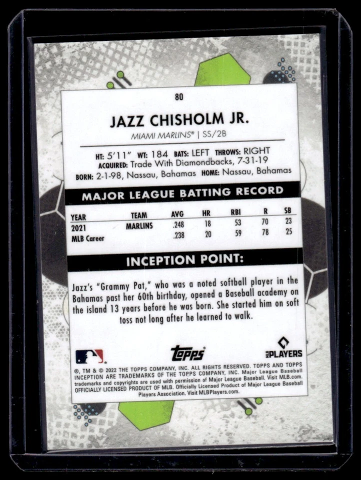 2022 Topps Inception Purple Jazz Chisholm Jr. 116/150 Miami Marlins #80 - Image 2 of 2