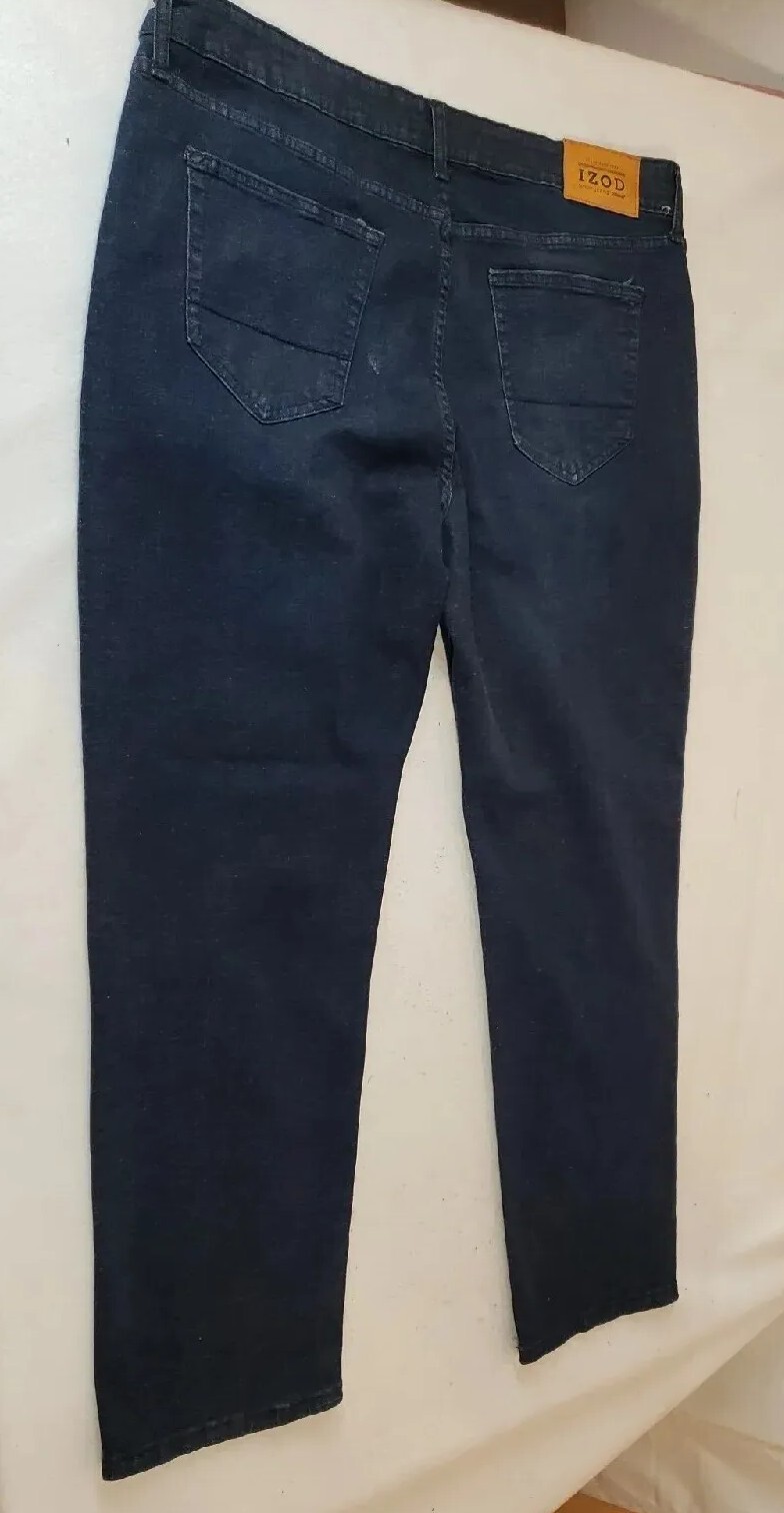 38 x 30 Izod Mens Blue Jeans. Dark Rinse Straight, Cotton Blend Denim, Stretch