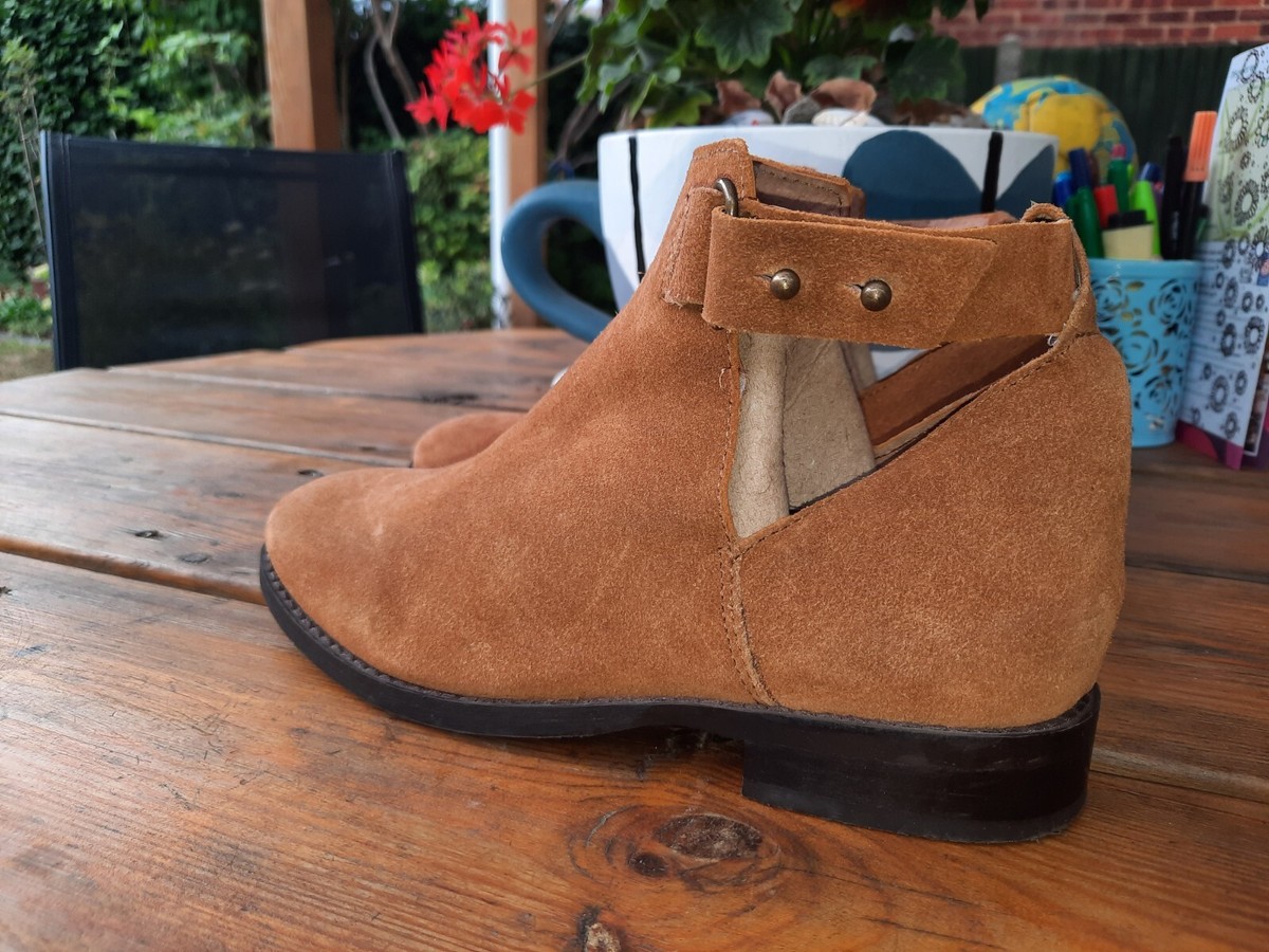 OFFICE Girl tan brown real suede leather cut out shoes boots