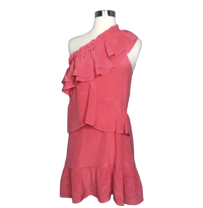 IRO Womens Brooka One-shoulder Ruffled Silk Mini Dress in Pink 38 US 6 S/M