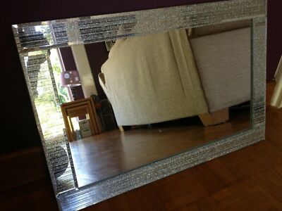 Glitzer Silber Spiegel Rahmen Glas Wohnzimmer Wohnzimmer Schlafzimmer Wand 40x60cm Bling