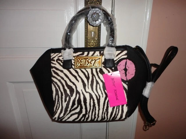 Betsey Johnson Handbag Black & White Striped Rose Bow Purse | eBay