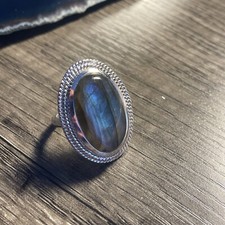 Artisan Crafted SI Malagasy Labradorite Solitaire Ring in Sterling 17 cts Sz 8.2