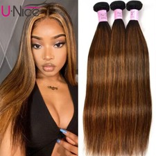 UNice Indian Ombre Brown Balayage Straight 3 Bundles Human Hair Weave Extensions