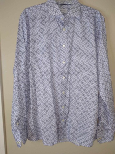 Eton Blue Medallion Print Twill Contemporary Button Down Shirt Size 43 17 $270