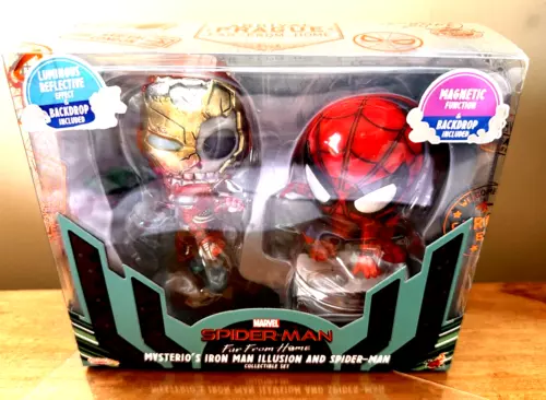Hot Toys Cosbaby Spider Man y Mysterio's Iron Man Illusion Lejos de Casa Sin usar, en caja sellada
