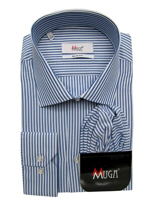 Blockstreifen Slim Fit Hemd Langarm Gr.M Dunkelblau 39/40