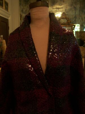 3yds CHIC PURPLE PINK BLACK SUITING PLAID W/ CLEAR GLISTENING SEQUIN OVERLAY