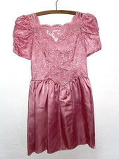 vintage 80s girls pink party Pageant dress lace bow size 8
