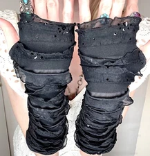 Black Sequin Gloves Ruffle Arm Warmers Goth Mummy Costume Dance Costume Pretty