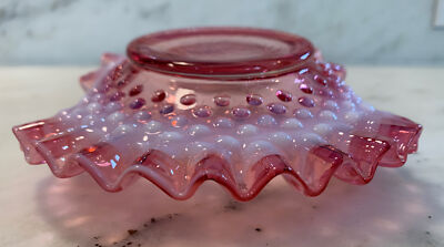 Vintage Fenton Opalescent Pink Ruffled Edge Hobnail Candy