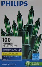 Philips 100 Green Mini Color Light Set Green Wire Indoor/Outdoor NIB