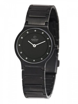 Obaku Denmark Flache Damenuhr mit Metallband Schwarz Titanglas V133LBBSB1