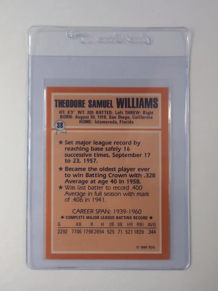 1985 Topps All-Time Record Holder Ted Williams #38, GSC Gem Mint 10, Quick Grade - Image 2 of 2