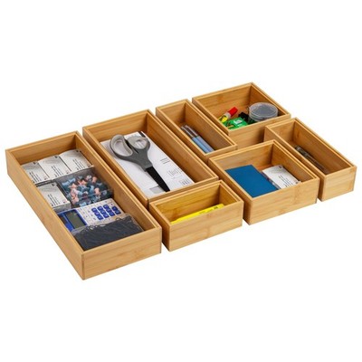 7-Piece Bamboo Drawer Organizer Set Kitchen Office Bathroom Makeup & Utensil