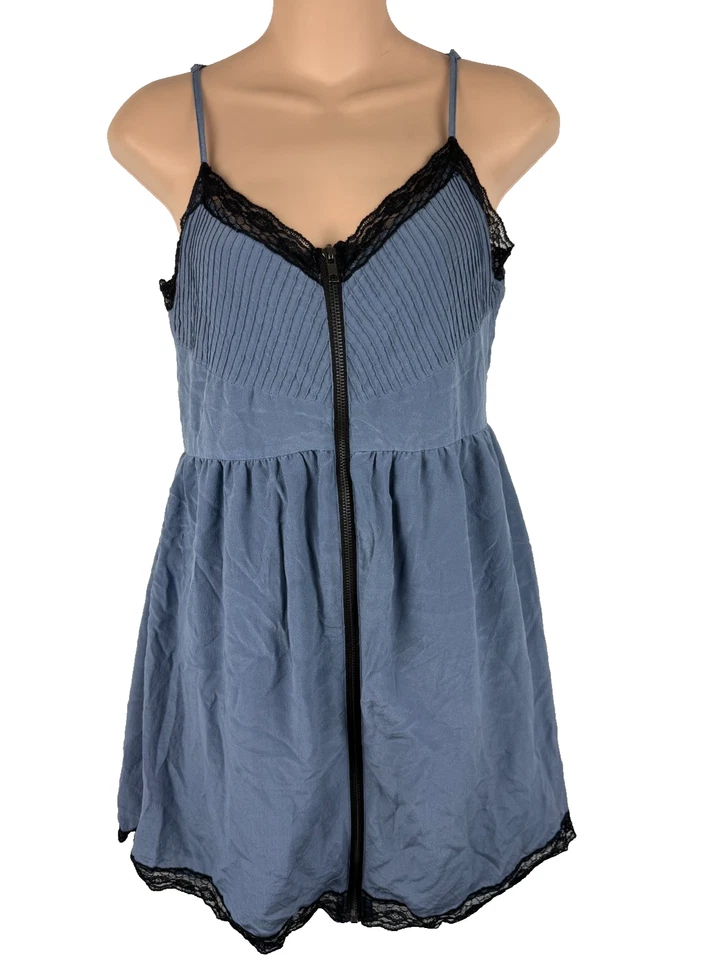 Vestido De Colección Forever 21 M Cremallera Frontal Negro Encaje Ribete Babydoll Caprichoso Gótico Grunge Y2K Foto 2 de 4