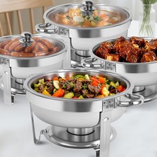 6Qt Chafers Catering Food Warmer Round Chafing Dish Buffet Set With Glass Lid