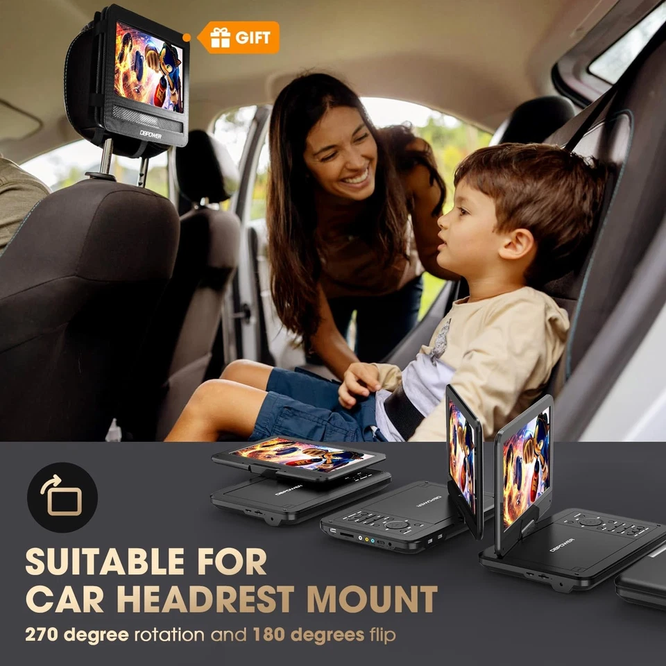 DBPOWER 12" Portable DVD Player with 5-Hour Rechargeable Battery, 10" Swivel ... - Image 4 of 4