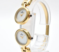 Nuovo Orologio Batt FENDI 620L Dual Time Bracciale Oro Doppia Faccia Donna Quarzo GIAPPONE