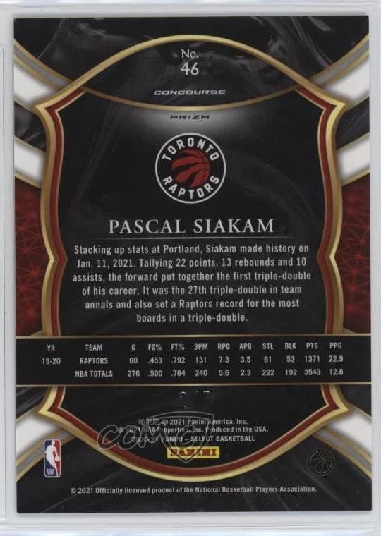 2020-21 Panini Select Concourse Green Disco Prizm /5 Pascal Siakam #46 - Image 2 of 2
