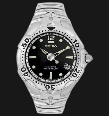New Seiko SMA003P1 Kinetic Quartz Auto Relay Silver Black SMA003