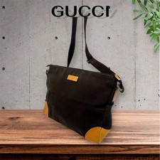 Borsa a tracolla Gucci GG tela pelle marrone scuro arancione chiusura logo dal Giappone